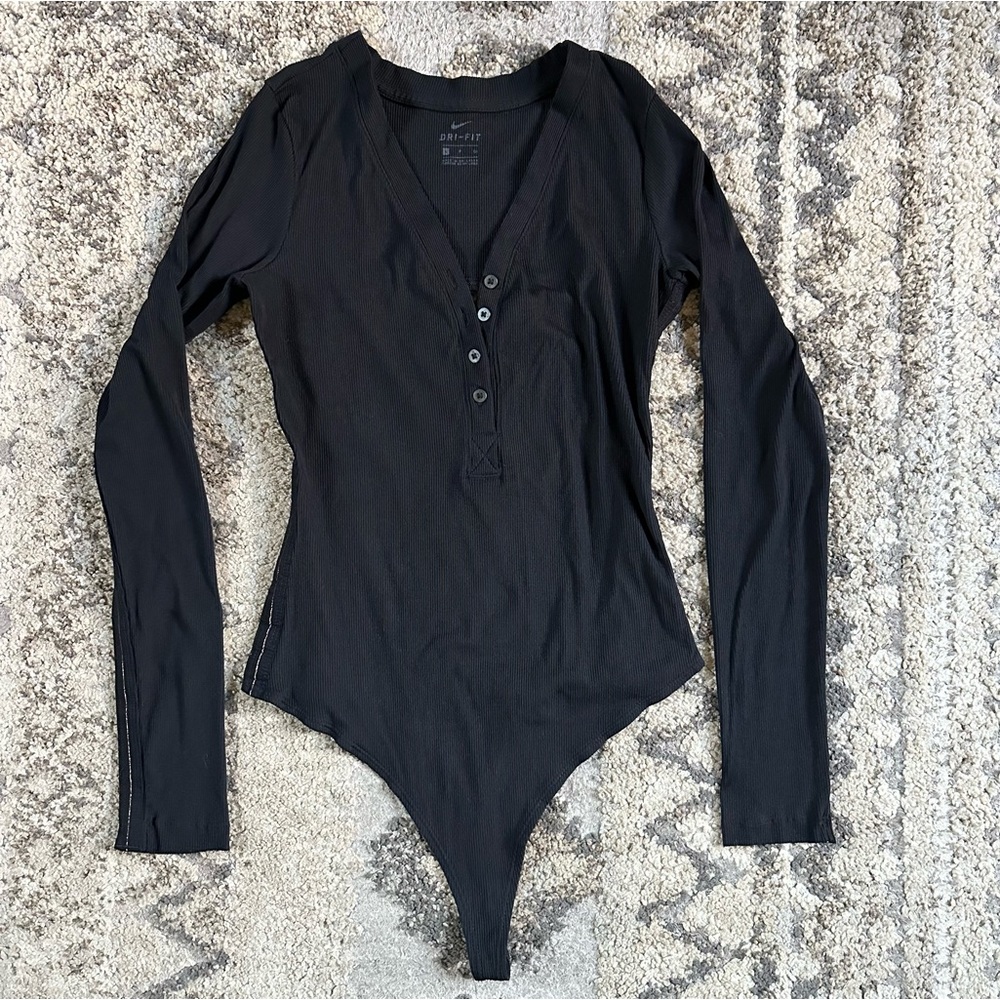 Nike Yoga Luxe Black Long Sleeve Henley Bodysuit Small